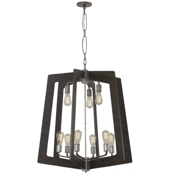 Lofty 9 light chandelier-steel with zebrawood
