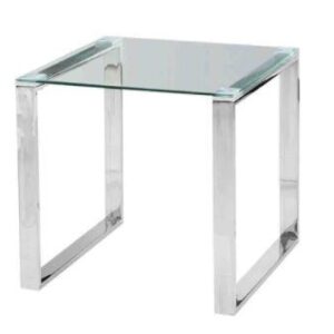 STAINLESS STEEL AND GLASS SIDE TABLE