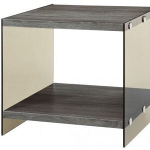 WEATHERED GRAY & GLASS END TABLE
