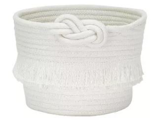 Small Coiled Rope Basket with Fringe and Knot