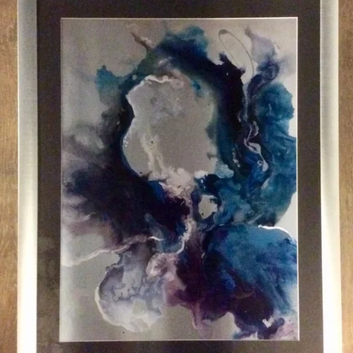 FRAMED BLUE SPLATTER ART