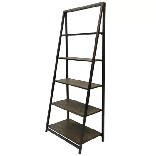 METAL AND WOOD 5 TIER LEANING SHELF