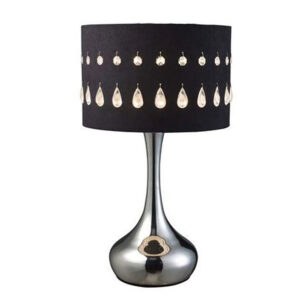 SILVER LAMP WITH BLACK SHADE WITH CRYTALS