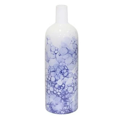 WHITE AND BLUE CERAMIC BOTTLE VASE