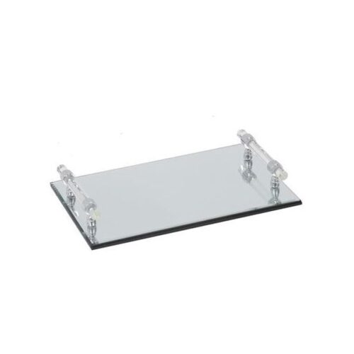 SMALL METAL MIRRORED TRAY WITH HANDLES