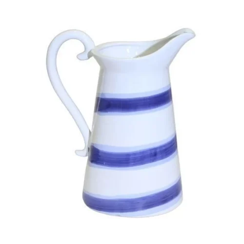 WHITE AND BLUE CERAMIC STRIPED PITCHER