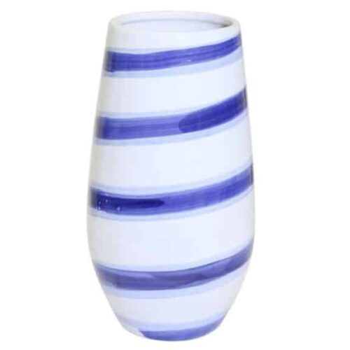 WHITE AND BLUE CERAMIC STRIPED VASE – 2