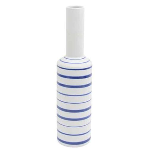 WHITE AND BLUE CERAMIC STRIPED VASE – 1