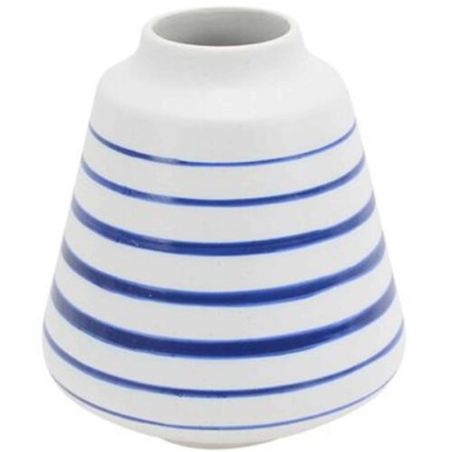 WHITE AND BLUE CERAMIC STRIPED VASE – 3