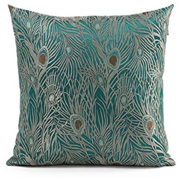 AQUA PEACOCK PRINT PILLOW COVER