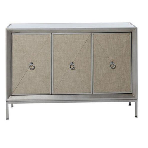 DecMode Grey Wood Glam Cabinet MIRRORED 3 DOOR SIDEBOARD