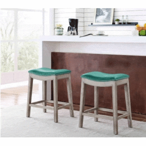 ELMO BONDED LEATHER COUNTER STOOL, TURQUOISE