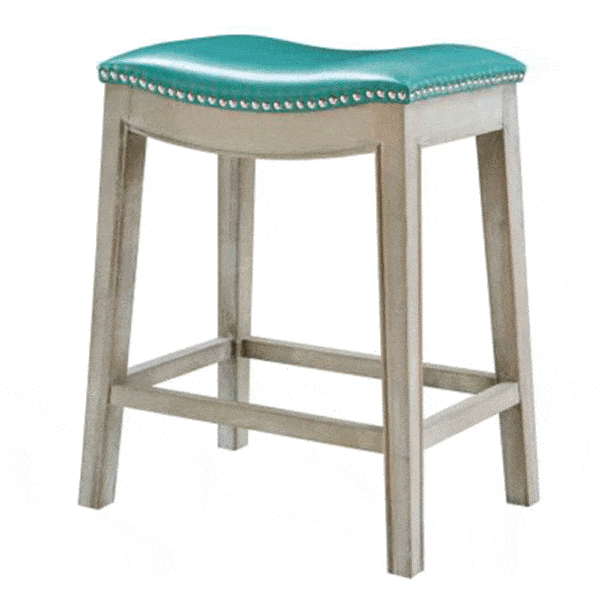 ELMO BONDED LEATHER COUNTER STOOL, TURQUOISE