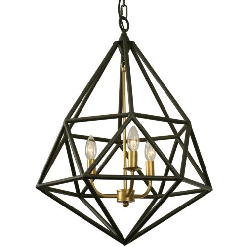 VARLUZ FACET 3 LIGHT PENDANT, FORGED IRON/ GOLD LEAF