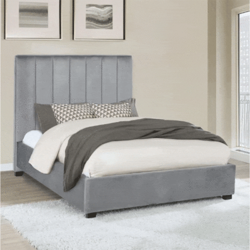 ARLES EASTERN KING VERTICAL CHANNELED TUFTED BED,  GREY