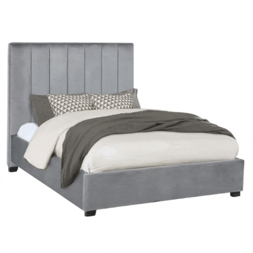 ARLES EASTERN KING VERTICAL CHANNELED TUFTED BED,  GREY