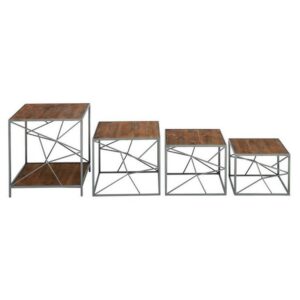 BROWN METAL CONTEMPORARY ACCENT TABLE, SET OF 4