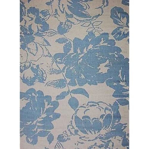 BLUE & CREAM PEONIES RUG,   5′ X 8′