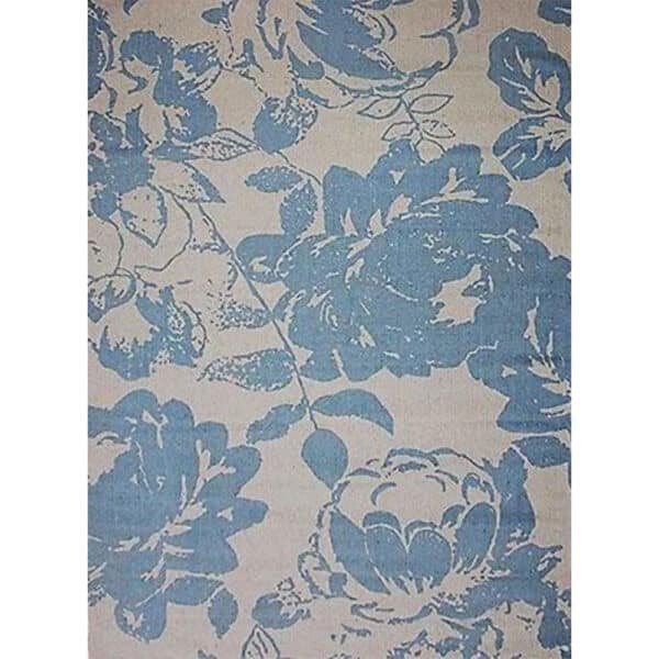 BLUE & CREAM PEONIES RUG,   5' X 8'