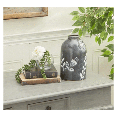 BLACK CERAMIC FLORAL HANDMADE VASE