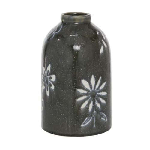 BLACK CERAMIC FLORAL HANDMADE VASE