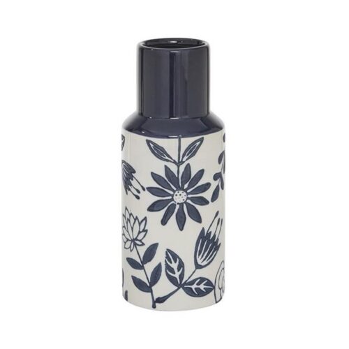 BLUE FLORAL CERAMIC VASE SHORT