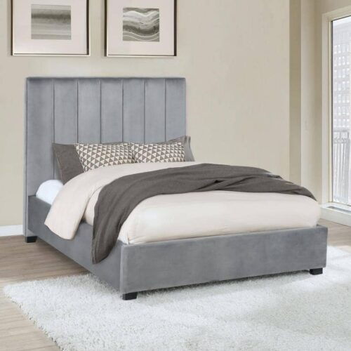 ARLES QUEEN VERTICAL CHANNELED TUFTED BED,  GREY