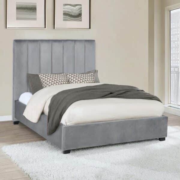 ARLES QUEEN VERTICAL CHANNELED TUFTED BED,  GREY - Image 2