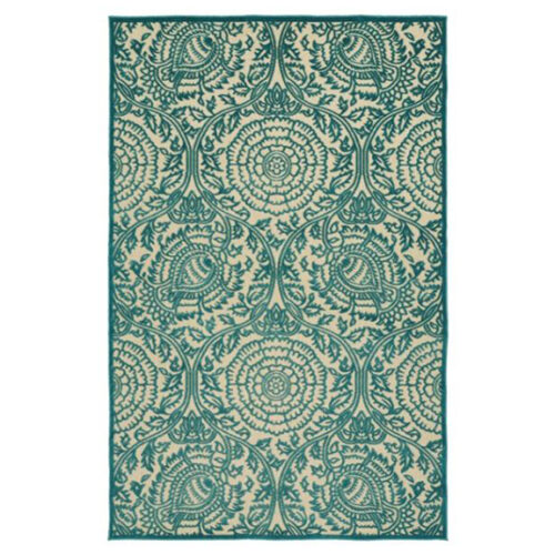 LIGHT BLUE AND BEIGE RUG  5′ X 7.6′