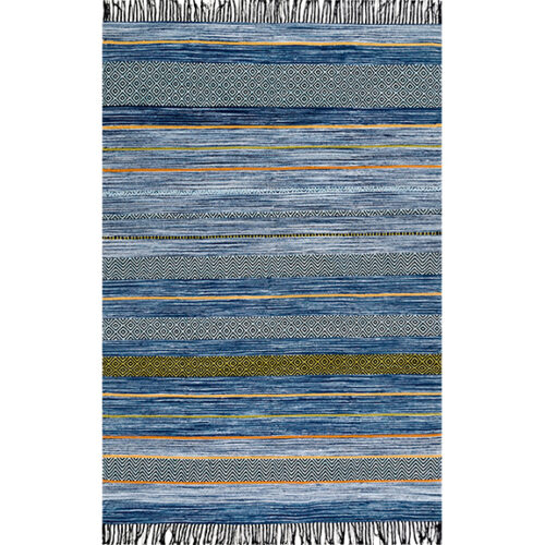 BLUE FLIRTY TRIBAL STRIPES FRINGE   5′ X 8′