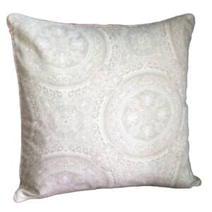 FLORAL PRNT SQPIPING BEIGE PILLOW COVER