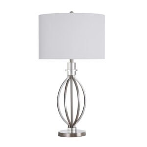 CAGE & CLEAR BRUSHED STEEL TABLE LAMP