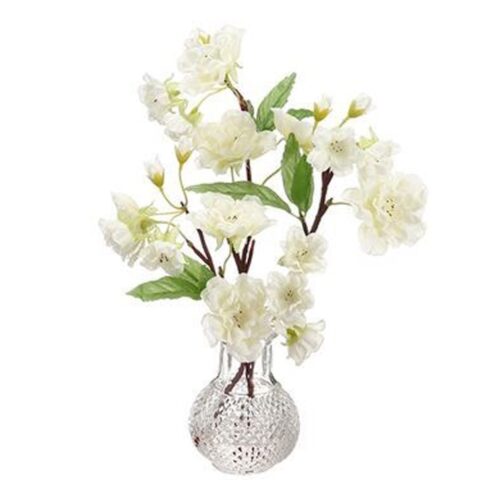 10 ” CHERRY BLOSSOM IN GLASS VASE,  WHITE