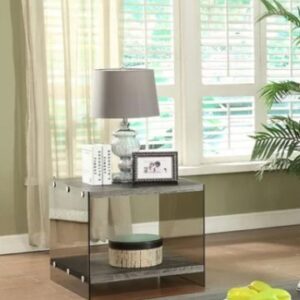 WEATHERED GRAY & GLASS END TABLE