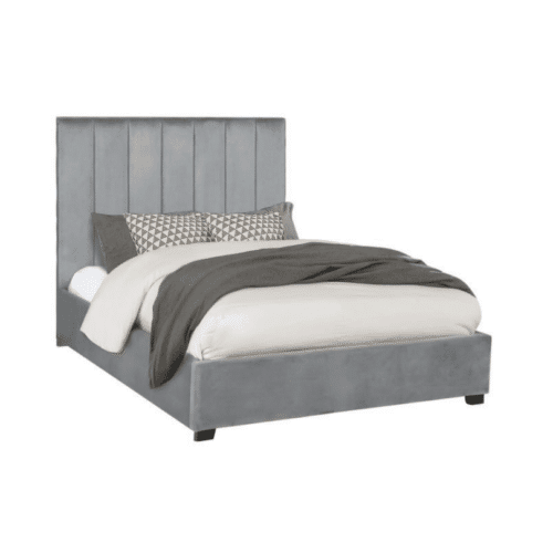 ARLES QUEEN VERTICAL CHANNELED TUFTED BED,  GREY