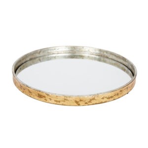 GRACE GOLD AND SILVER LEAF ROUND MIRROREDVER-LEAF-ROUND-MIRRORED-METAL-TRAY-BP-79-QTY-4