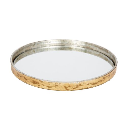 GRACE GOLD AND SILVER LEAF ROUND MIRRORED METAL TRAY