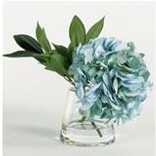 SINGLE TEAL HYDRANGEA IN PYRAMID VASE