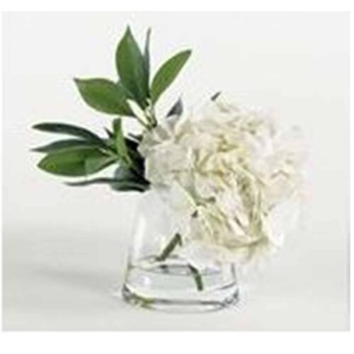 SINGLE WHITE HYDRANGEA IN PYRAMID VASE