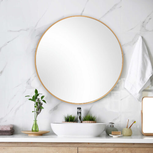 34″ ROUND MIRROR , BRUSHED GOLD