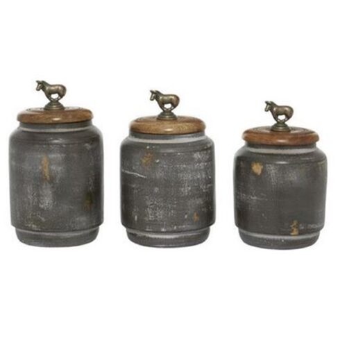 Set of 3 Multi Colored Terracotta Country Cottage Decorative Jar, 8.25″, 9″, 9.5″