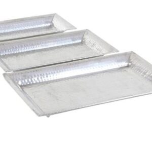 Set of 3 Silver Aluminum Traditional Tray