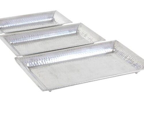 Set of 3 Silver Aluminum Traditional Tray