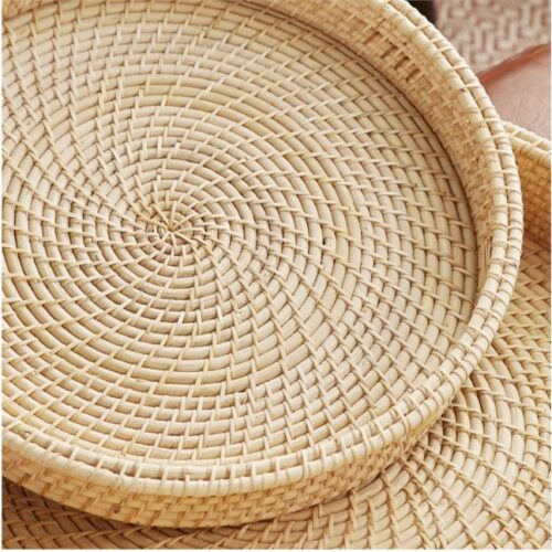 NATURAL ROUND RATTAN TRAY, 20″