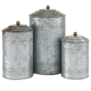 Set of 3 Grey Metal Farmhouse Decorative Jar
