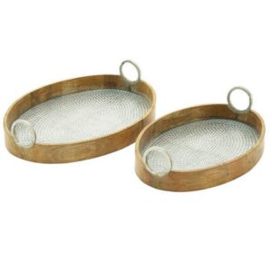 Set of 2 Brown Mango Wood Traditional Tray