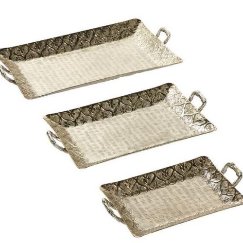 Set of 3 Gold Aluminum Traditional Tray