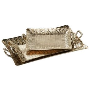 Set of 3 Gold Aluminum Traditional Tray