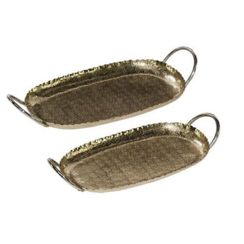 Set of 2 Gold Aluminum Contemporary Tray