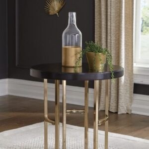 Corliss Round End Table Americano and Rose Brass